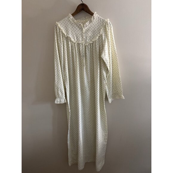 Vintage 80s Purple Roses Flannel Long Sleeve Cottagecore Prairie Nightgown Large - Picture 2 of 15
